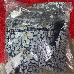 NWT - AE Long-Sleeve Smocked Blouse (Multi Blue Pattern and Yellow Flower)